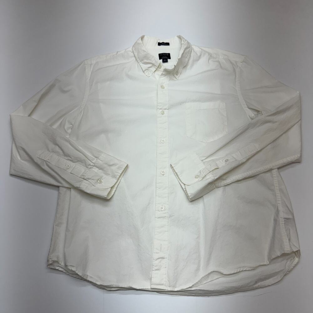 Mens J Crew Flex Washed Slim Untucked White Oxford Button Up Shirt XL